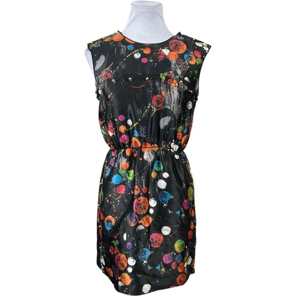 3.1 PHILLIP LIM Multi-Color Print SILK Stud Sleeveless Elastic Waist Dress 2 - Picture 1 of 8